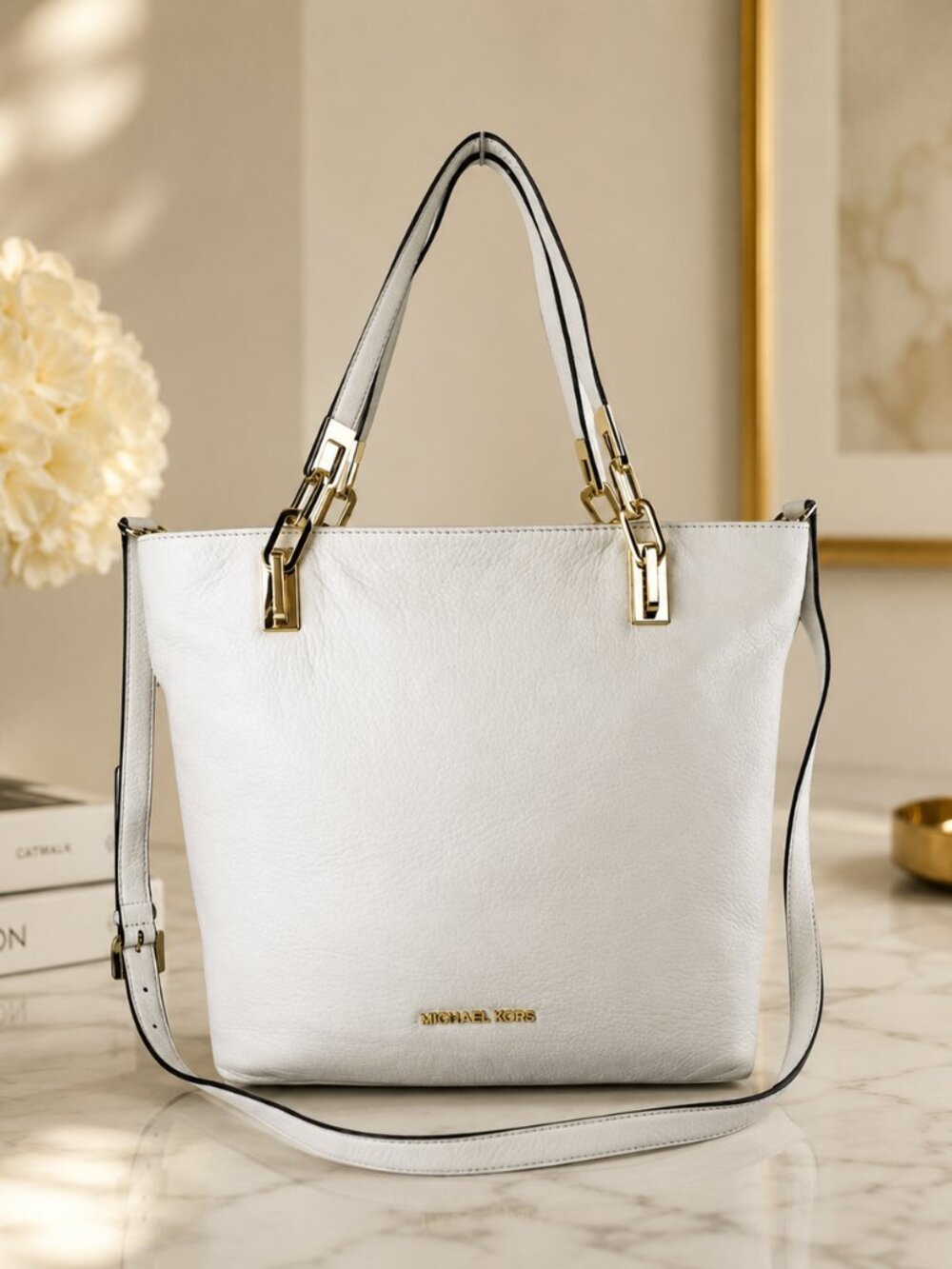 MICHAEL KORS  Brooke White Leather Bag